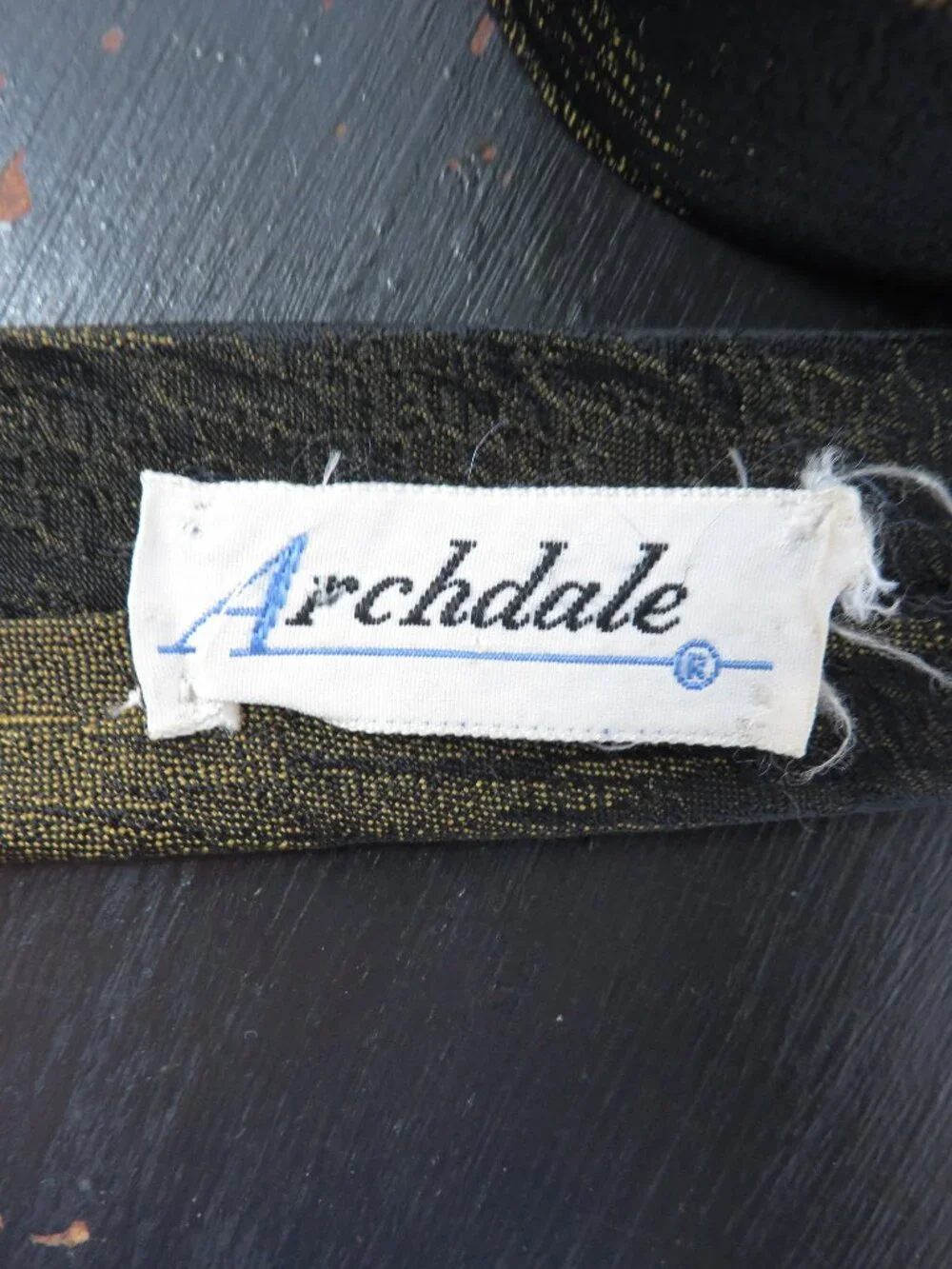 Vintage 1950s Archdale Neck Tie Black Gold Skinny Brocade Metallic 2 Inch